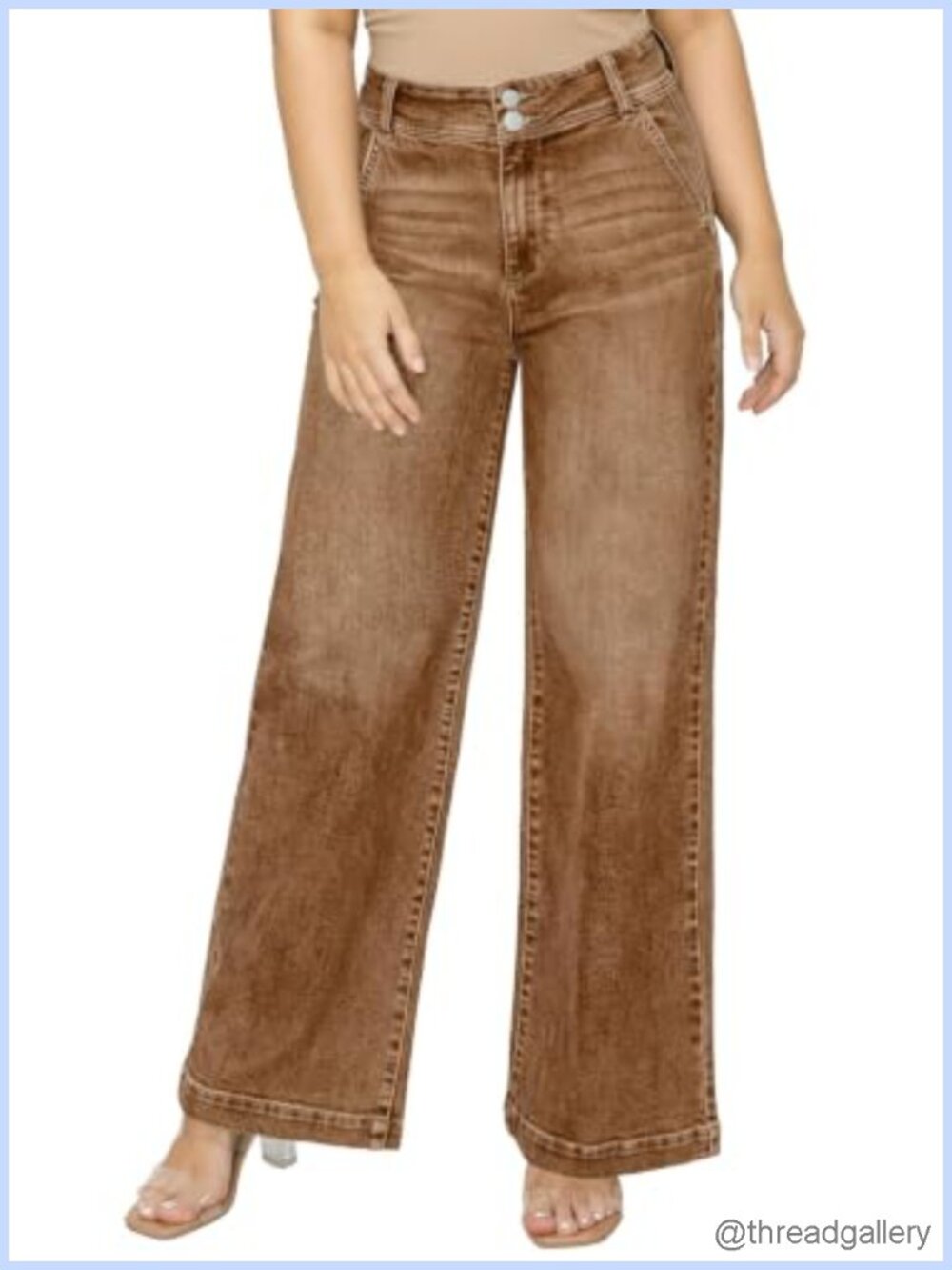 Plus Size High Waist Wide Leg Jeans Tummy Control Stretch Denim Pants
